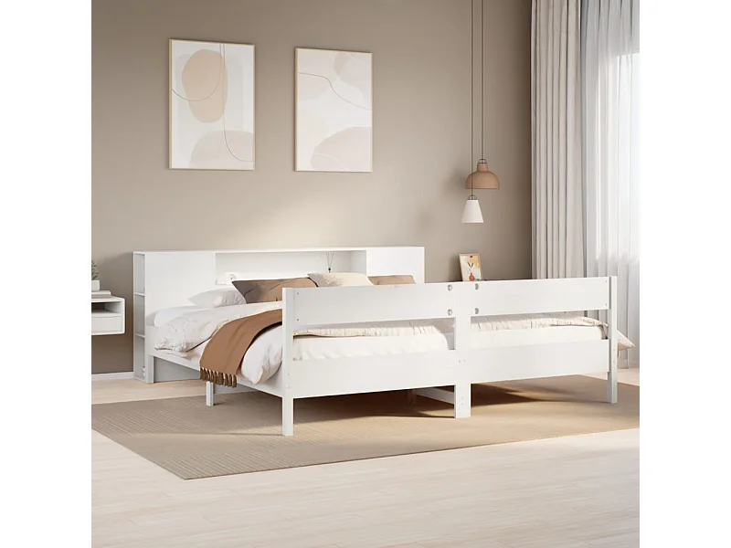 Cama com estante sem colchão 180x200 cm pinho maciço branco