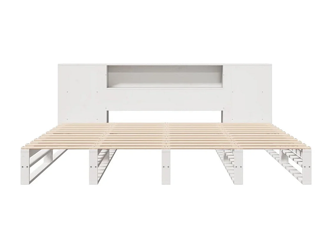 Bed met boekenkast zonder matras massief hout wit 200x200 cm
