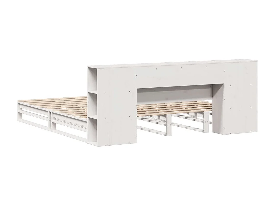 Bed met boekenkast zonder matras massief hout wit 200x200 cm