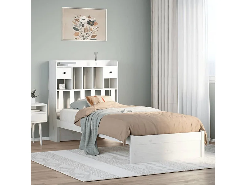 Bed met boekenkastukkenzonder matras grenenhout wit 90x200 cm