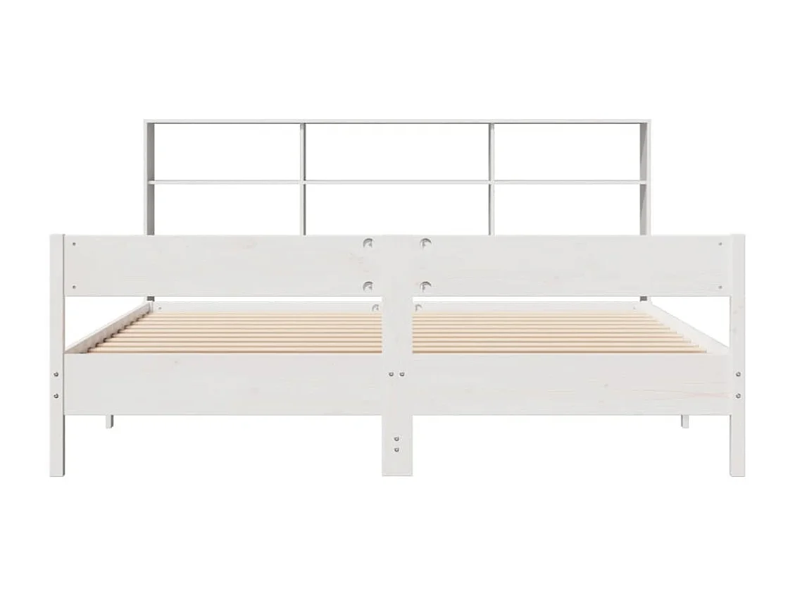 Cama con estantería sin colchón madera maciza blanca 180x200 cm