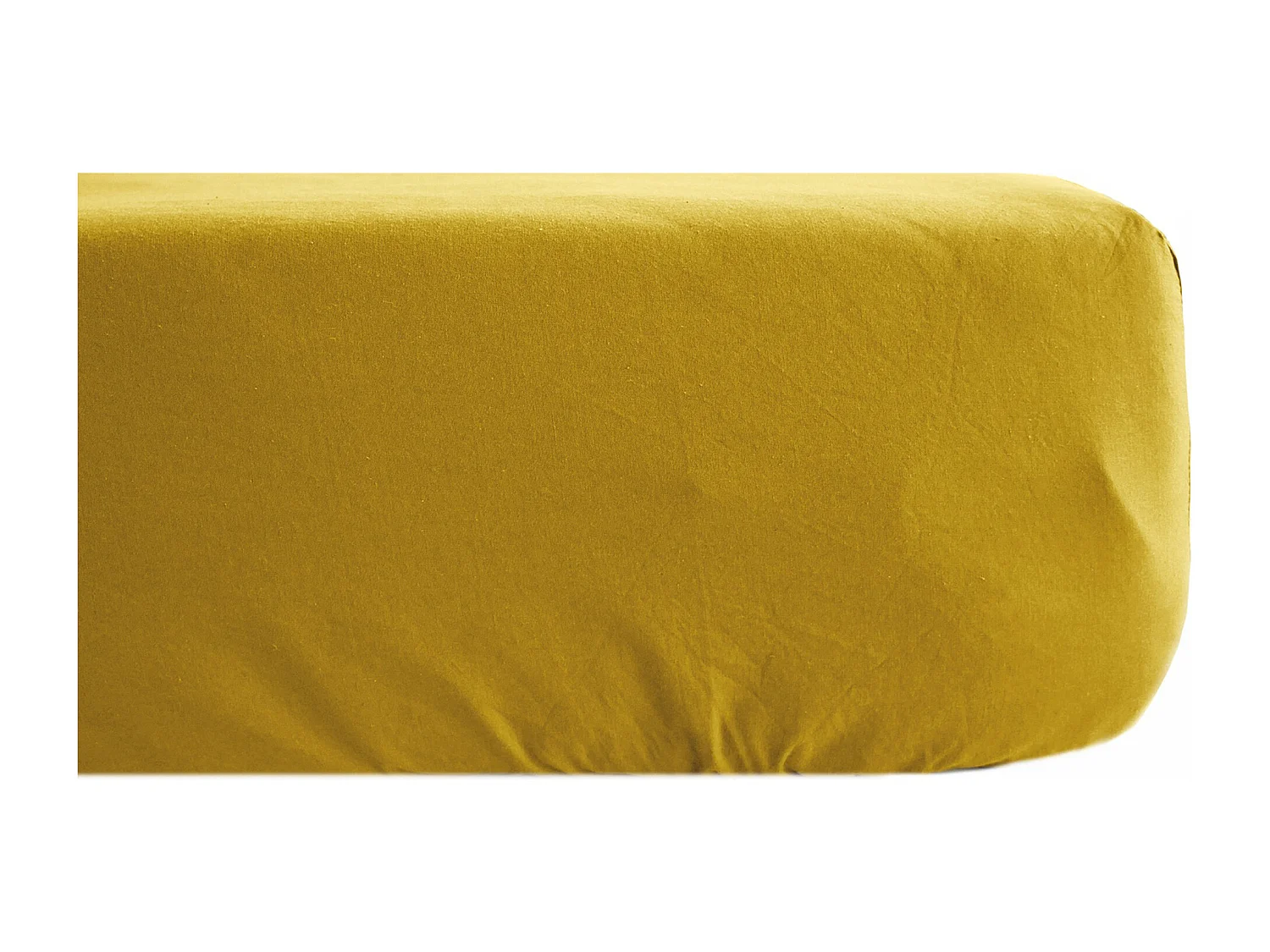 Drap housse uni 180x200 cm bonnet 35 cm percale de coton MANOIR jaune Moutarde