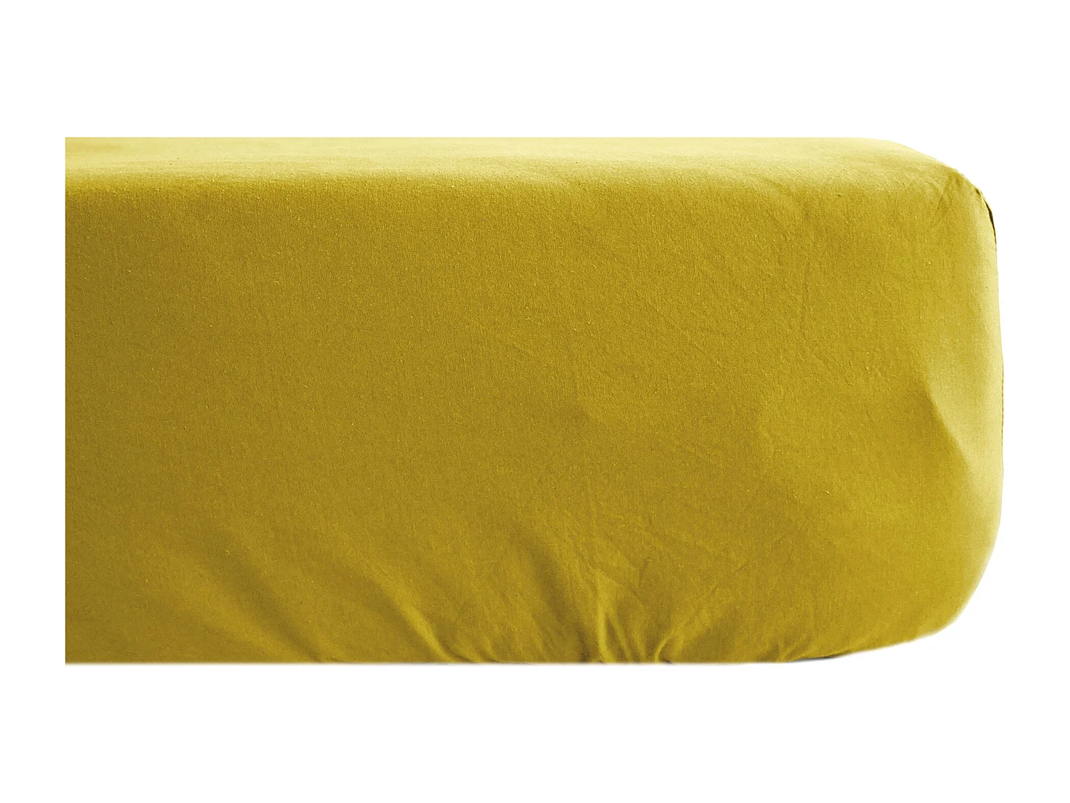 Drap housse uni 180x200 cm bonnet 35 cm percale de coton MANOIR jaune Moutarde