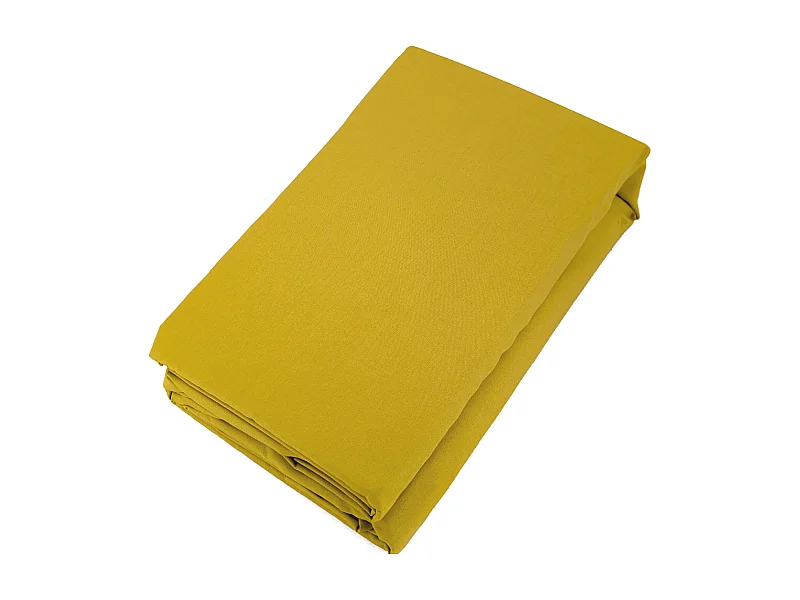 Drap housse uni 180x200 cm bonnet 35 cm percale de coton MANOIR jaune Moutarde