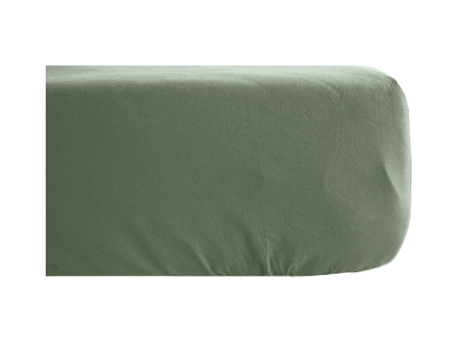 Drap housse 90x190 cm pur coton lavé PALACE vert mousse bonnet 30 cm