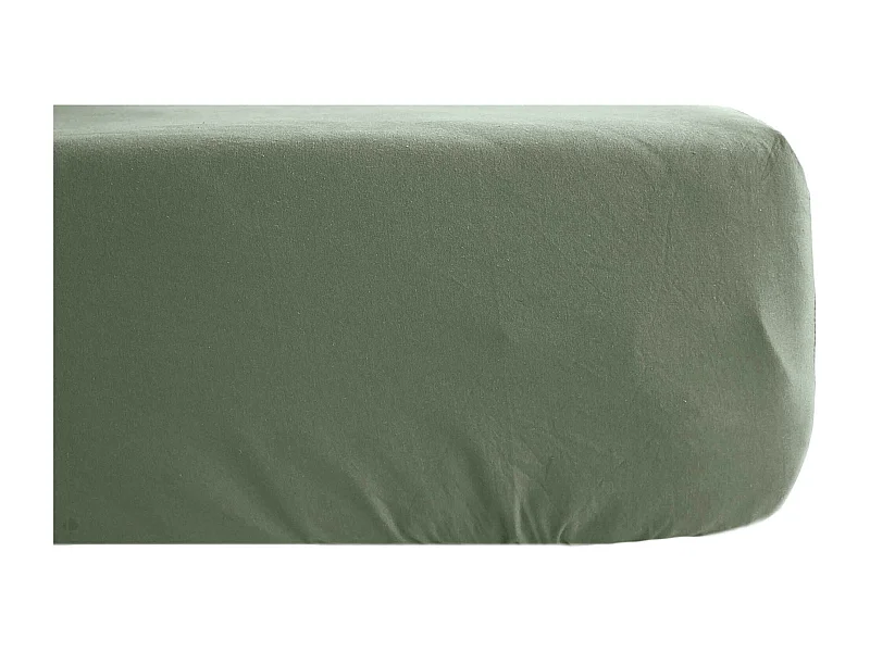 Drap housse PALACE pur coton lavé 90x190 cm bonnet 30 cm uni vert mousse