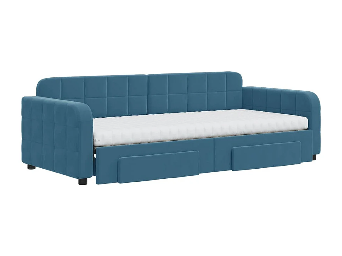 Slaapbank met onderschuifbed en lades 90x200 cm fluweel blauw