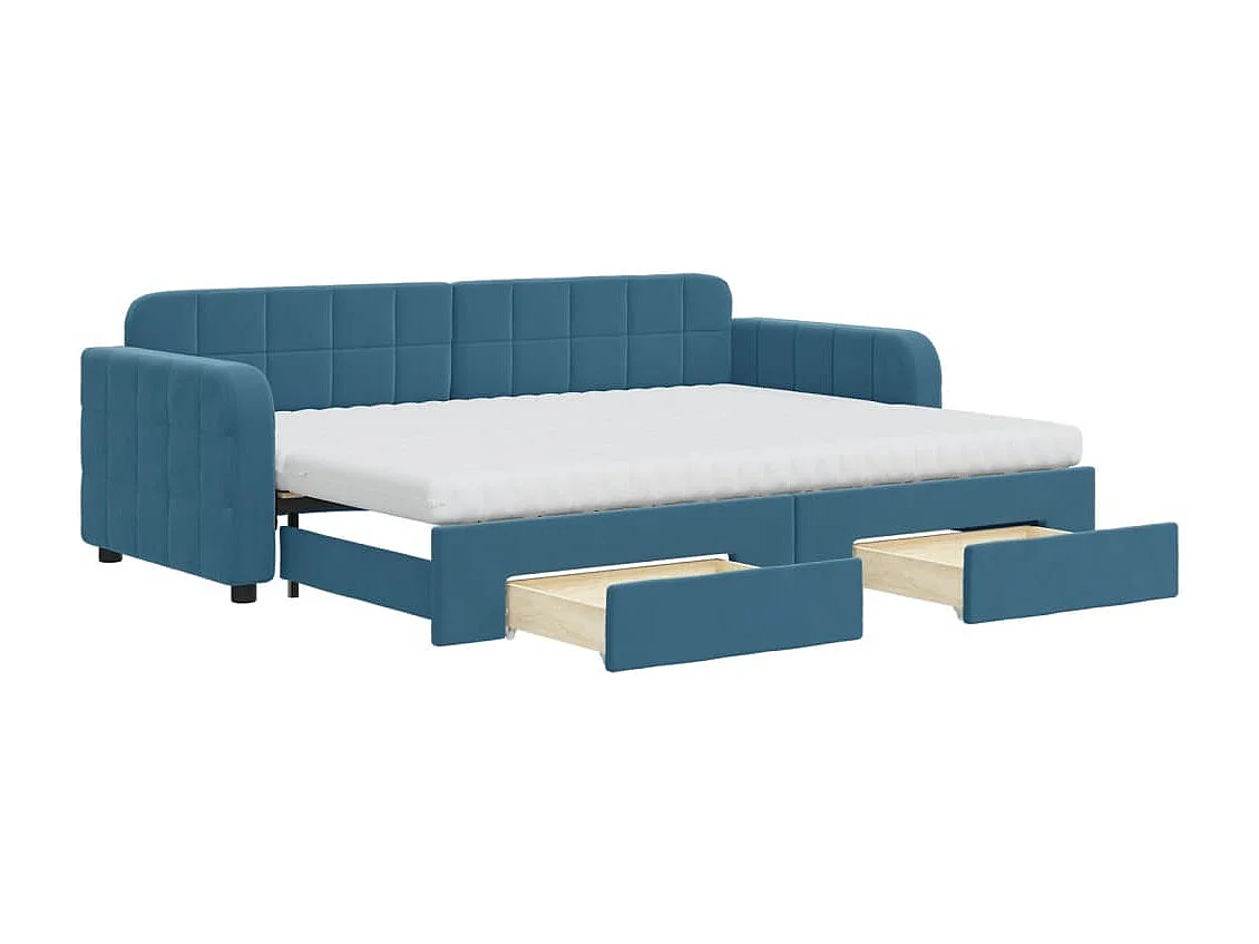 Slaapbank met onderschuifbed en lades 80x200 cm fluweel blauw