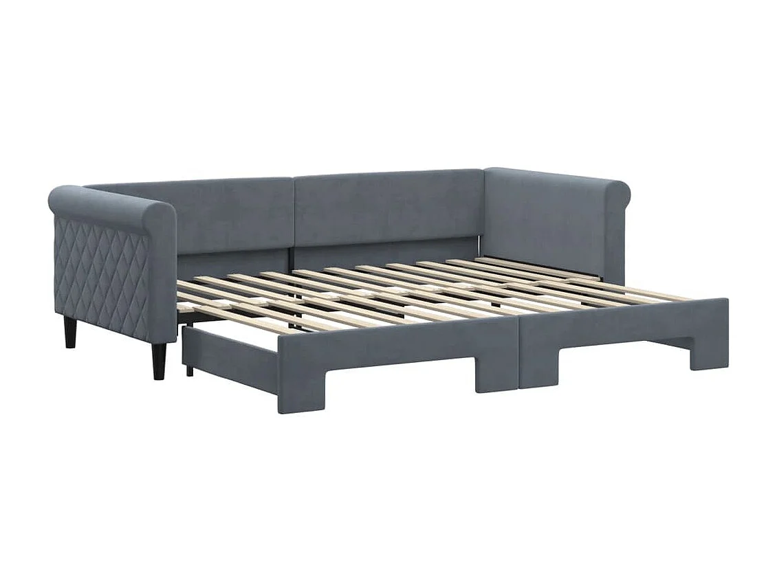 Slaapbank met onderschuifbed 90x200 cm fluweel donkergrijs