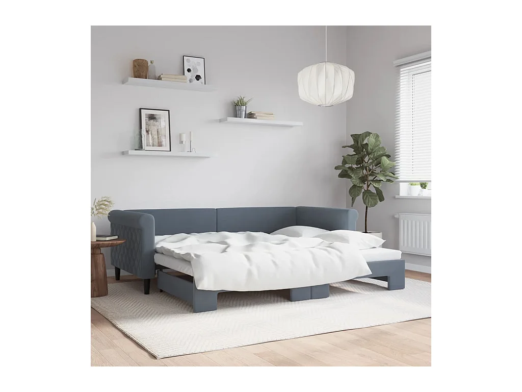 Slaapbank met onderschuifbed 90x200 cm fluweel donkergrijs