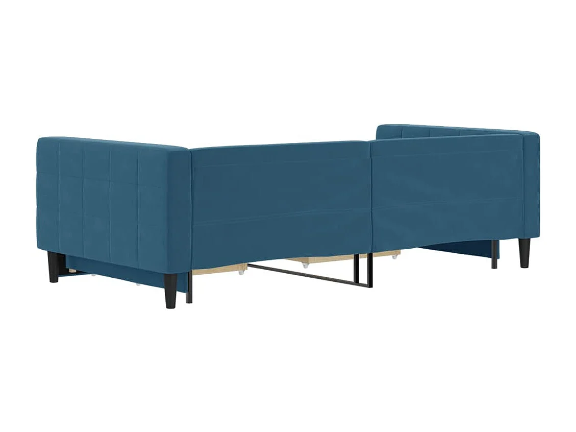 Slaapbank met onderschuifbed en lades 100x200 cm fluweel blauw