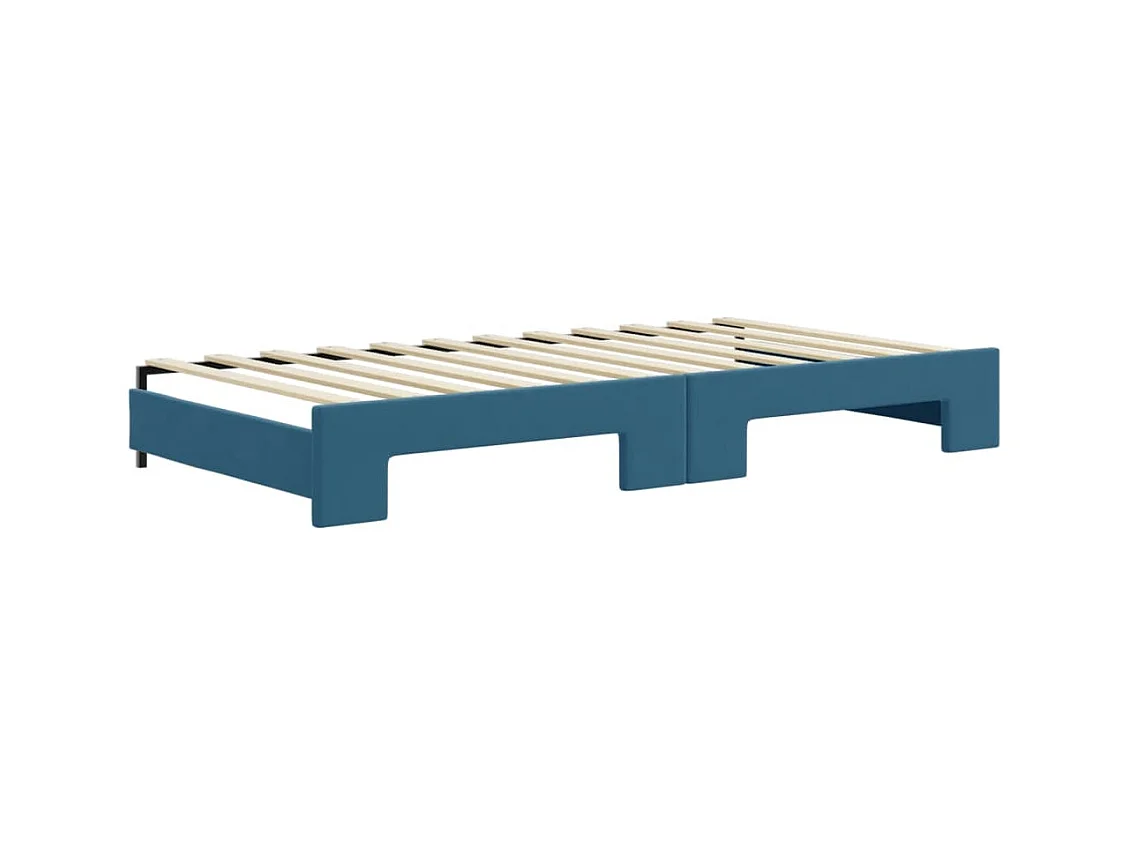 Slaapbank met onderschuifbed en lades 100x200 cm fluweel blauw
