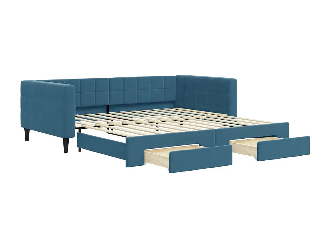 Sofá-cama com gavetão e gavetas 100x200 cm veludo azul