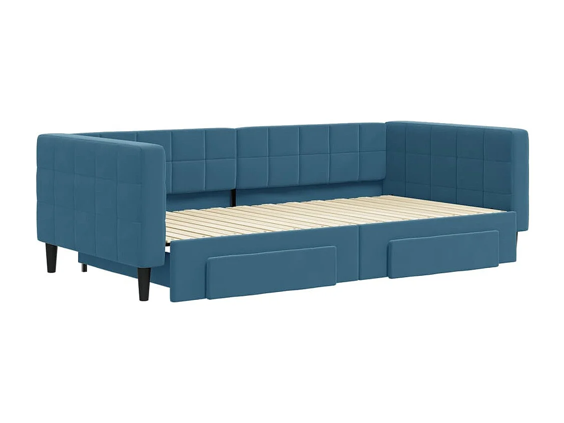 Sofá-cama com gavetão e gavetas 100x200 cm veludo azul