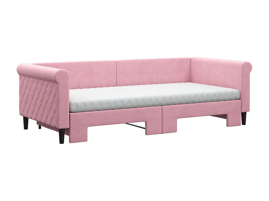 Slaapbank onderschuifbed en matrassen 90x200 cm fluweel roze