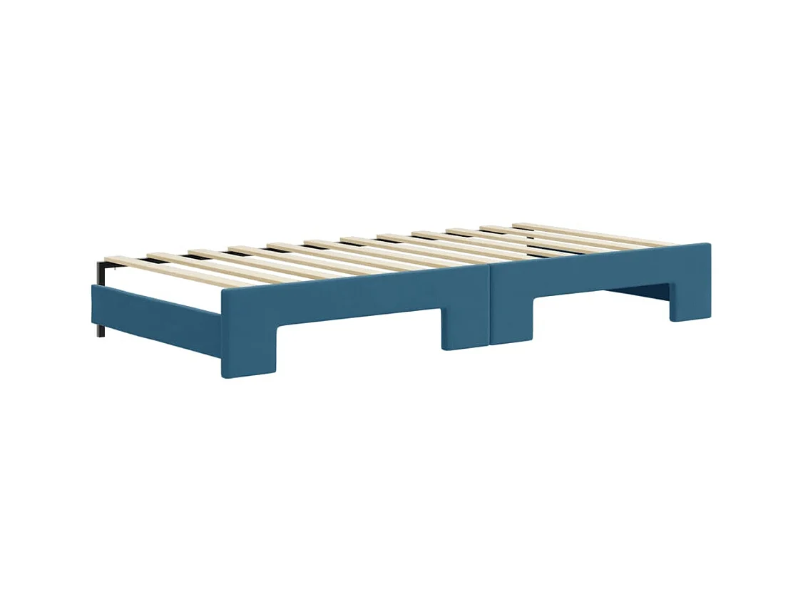 Slaapbank met onderschuifbed 90x200 cm fluweel blauw
