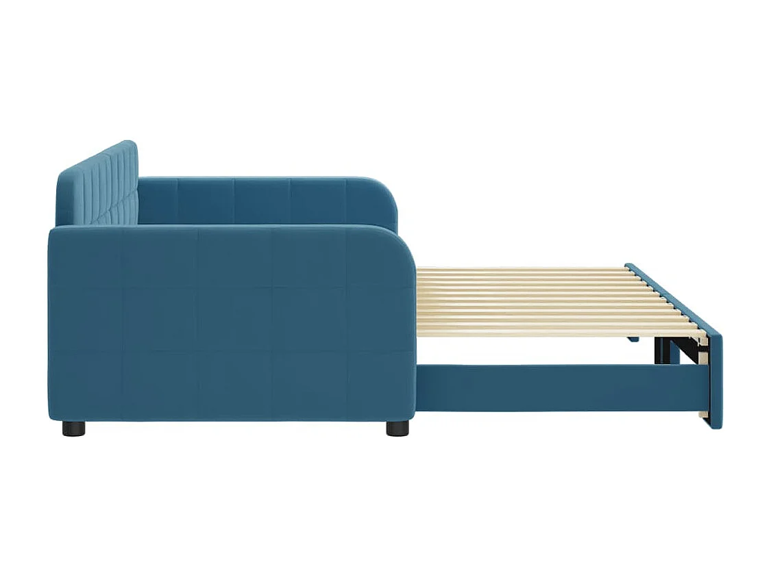 Slaapbank met onderschuifbed 90x200 cm fluweel blauw