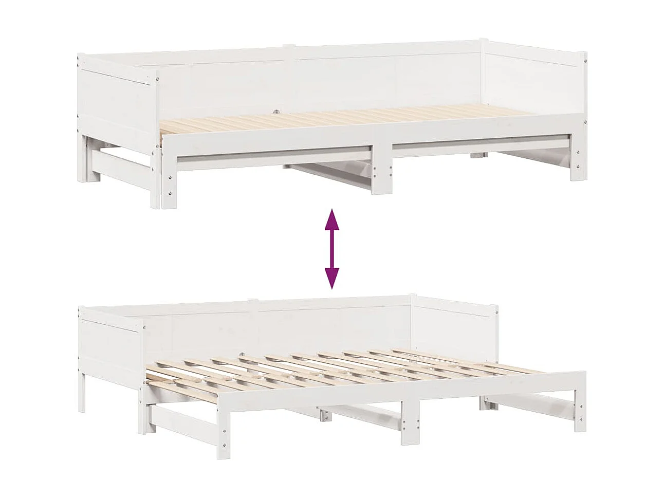 Slaapbank met onderschuifbed/lades zonder matras 80x200 cm wit