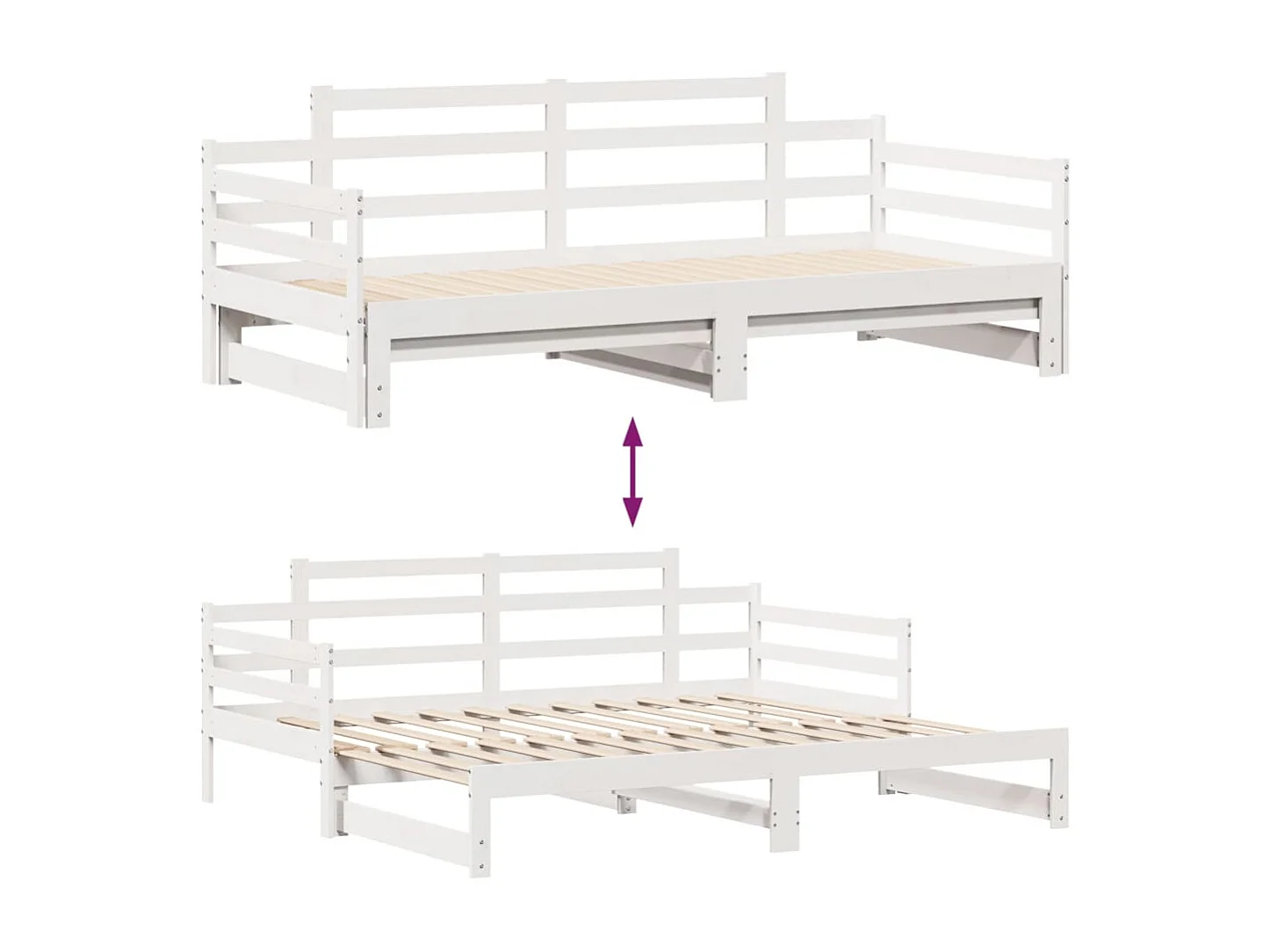 Slaapbank met onderschuifbed/lades zonder matras 80x200 cm wit