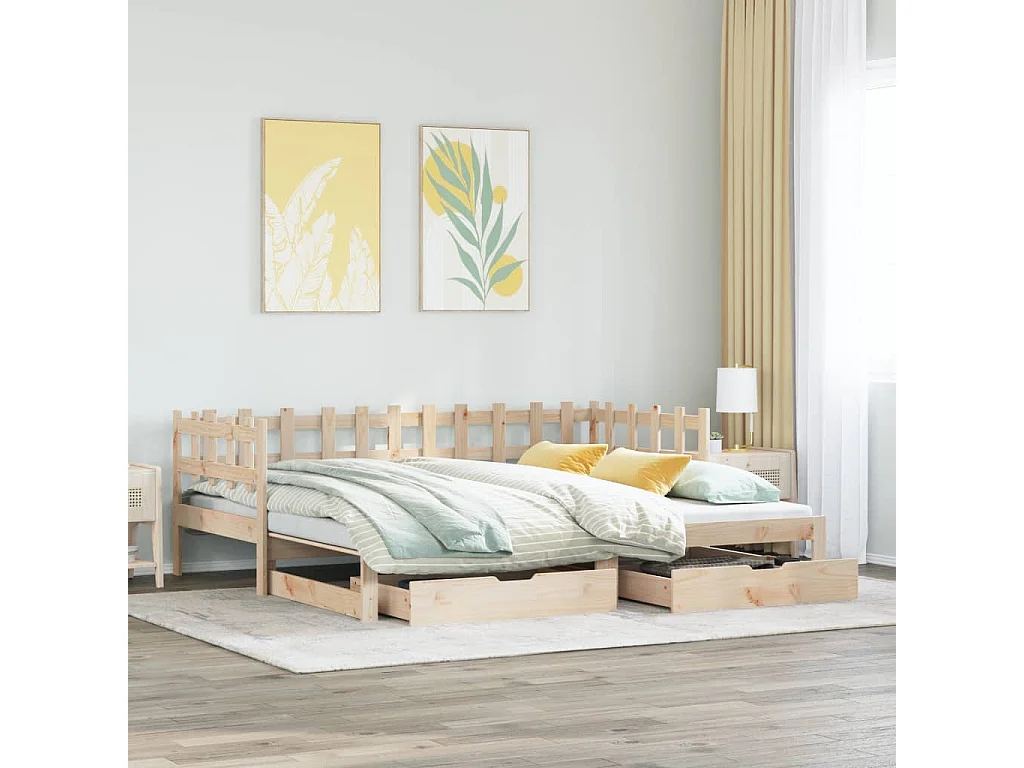 Slaapbank met onderschuifbed en lades zonder matras 90x190 cm