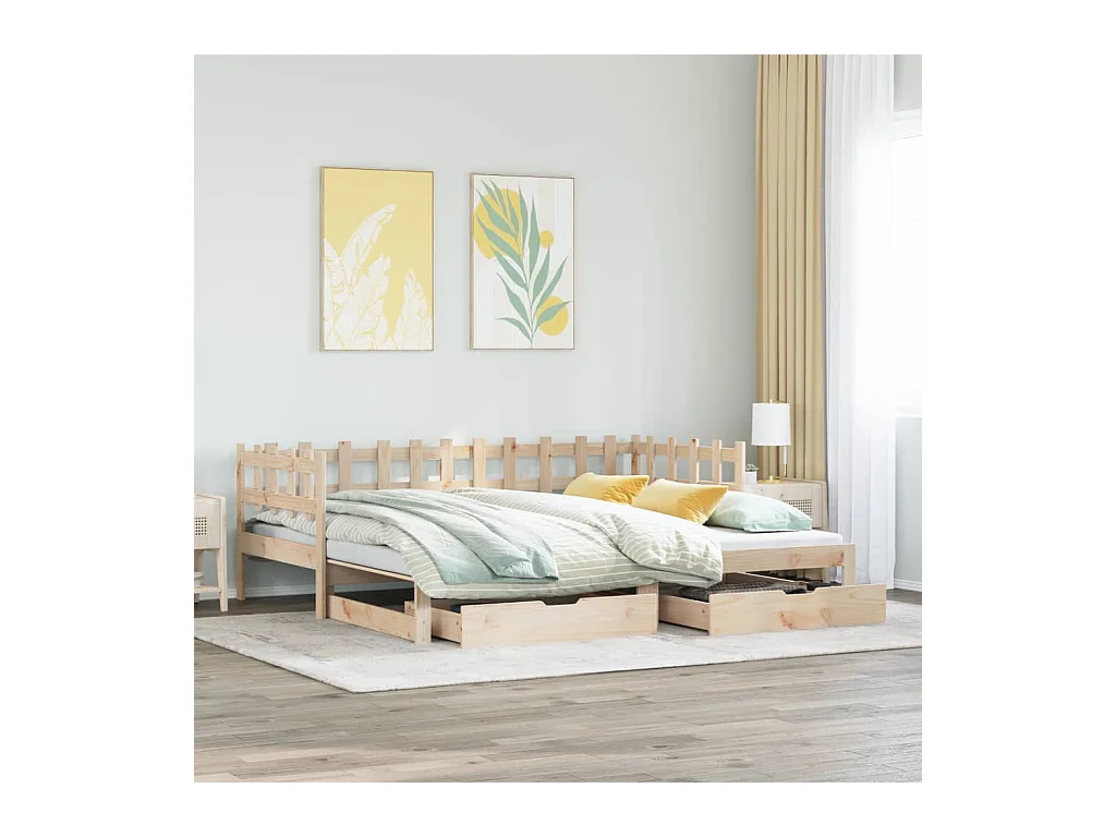 Slaapbank met onderschuifbed en lades zonder matras 90x190 cm