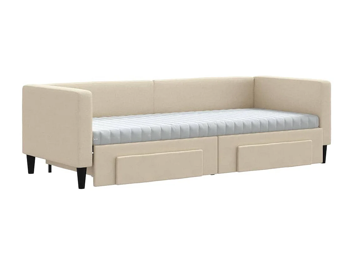 Sofá-cama com gavetão e gavetas 80x200 cm tecido cor creme