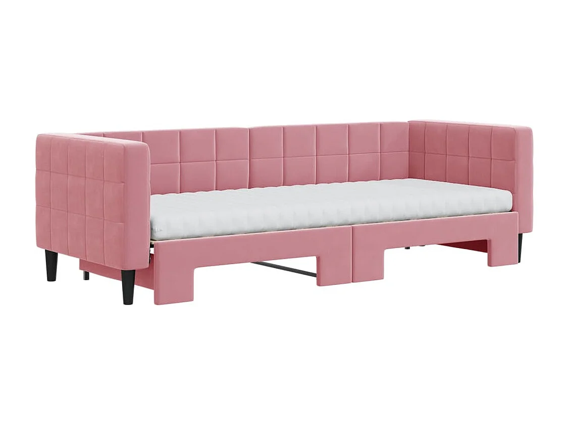 Sofá-cama com gavetão e colchões 80x200 cm veludo rosa
