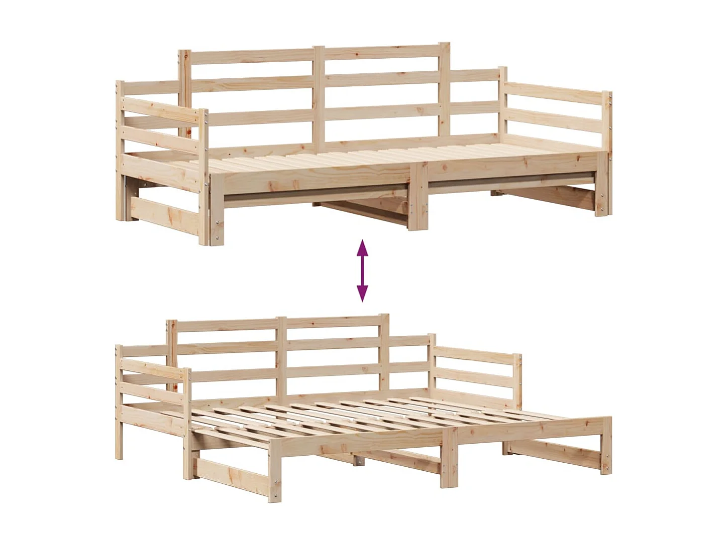 Slaapbank met onderschuifbed en lades zonder matras 80x200 cm