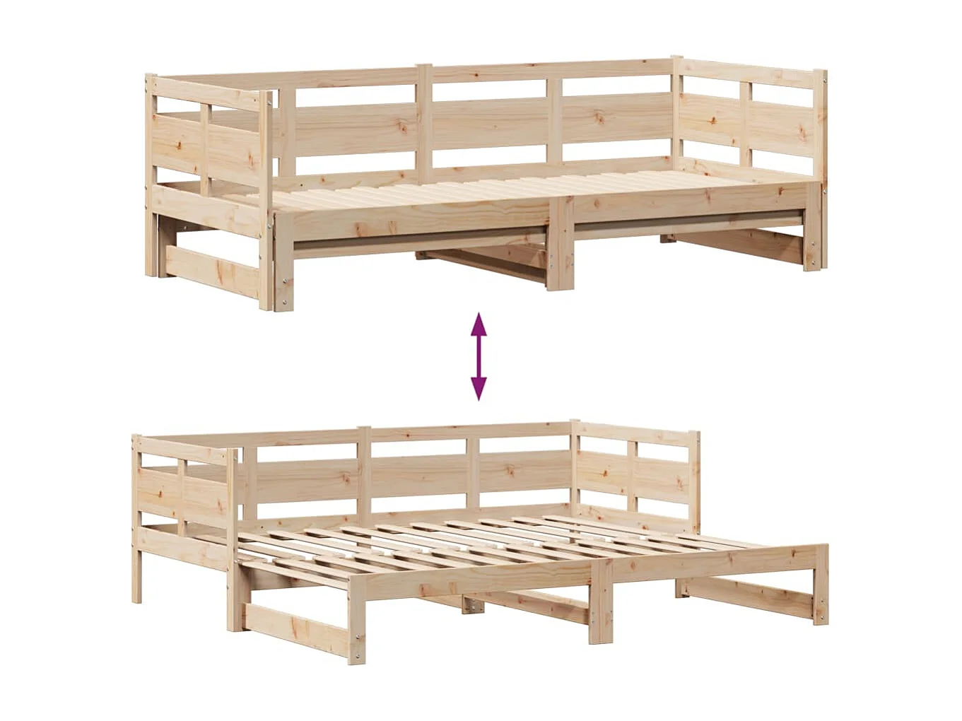 Slaapbank met onderschuifbed en lades zonder matras 90x190 cm