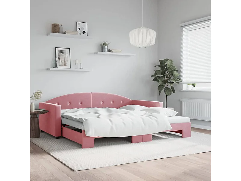 Slaapbank met onderschuifbed 100x200 cm fluweel roze