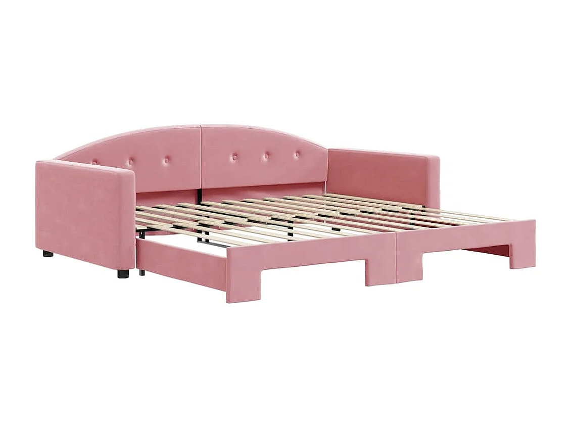 Slaapbank met onderschuifbed 100x200 cm fluweel roze