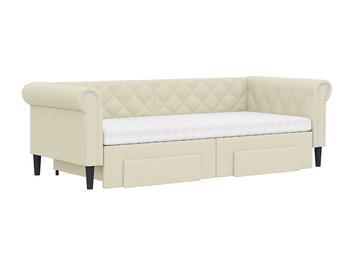 Slaapbank met onderschuifbed en lades 90x200 cm kunstleer crème