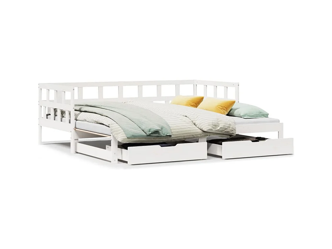 Slaapbank met onderschuifbed/lades zonder matras 90x200 cm wit