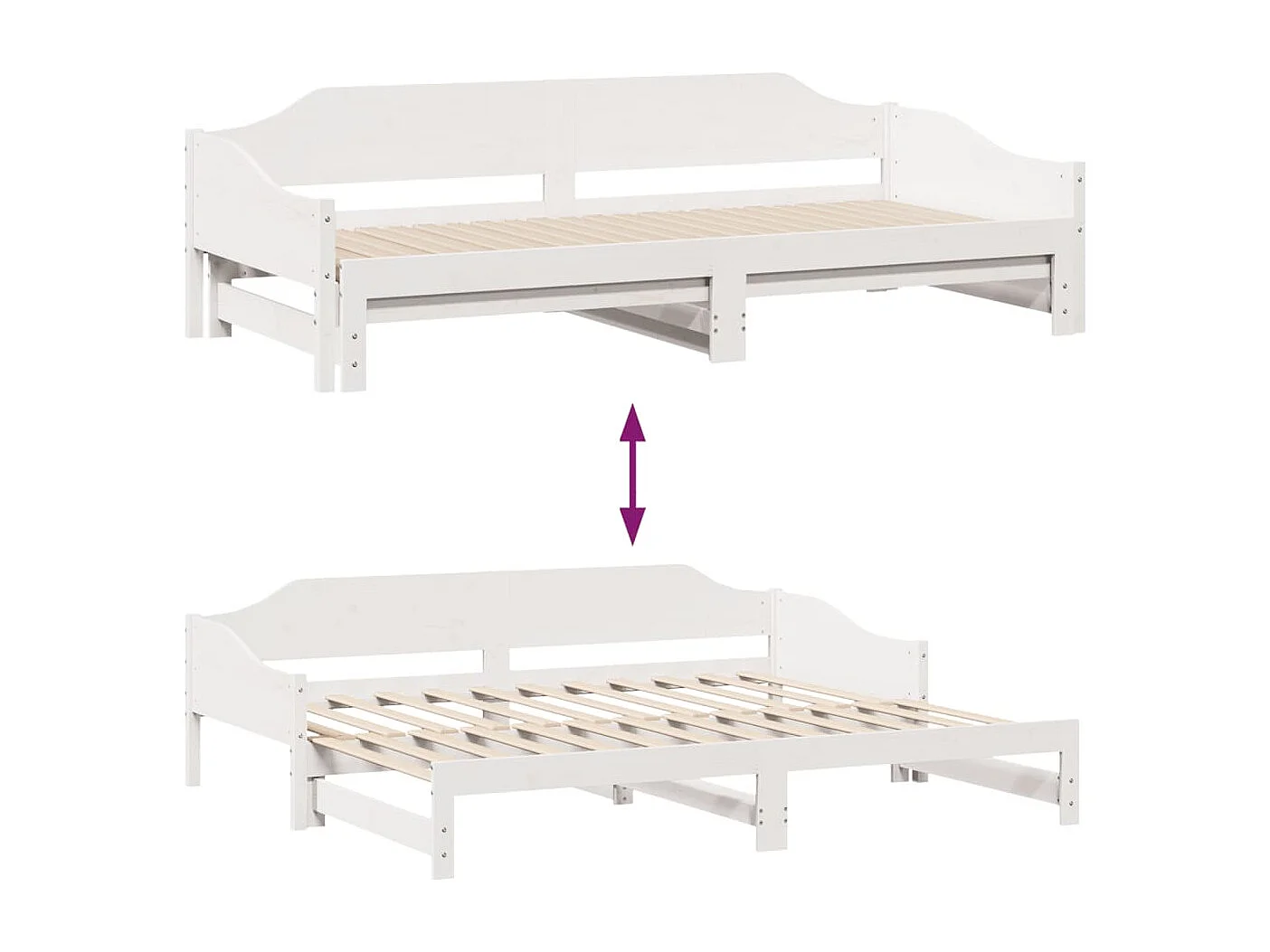 Slaapbank met onderschuifbed 90x190 cm massief grenenhout wit