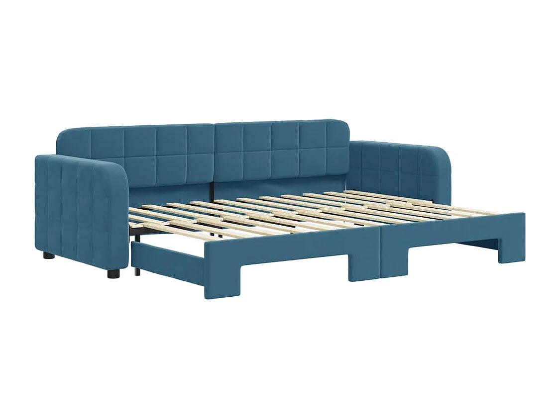 Slaapbank met onderschuifbed 80x200 cm fluweel blauw