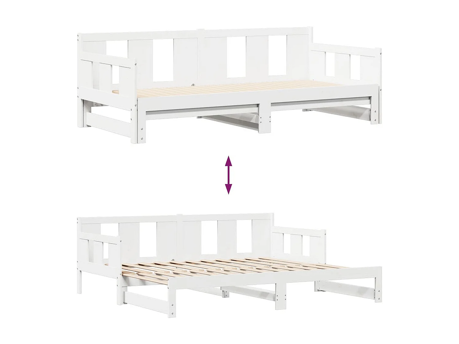 Slaapbank met onderschuifbed/lades zonder matras 90x200 cm wit