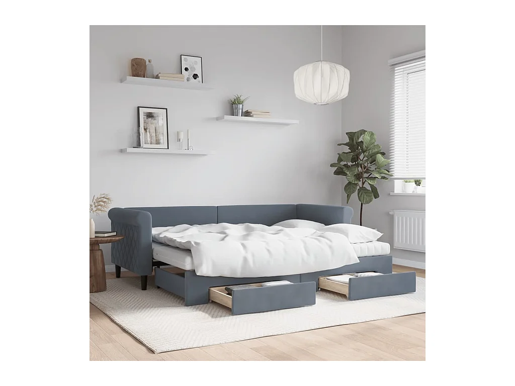 Slaapbank onderschuifbed en lades 80x200 cm fluweel donkergrijs