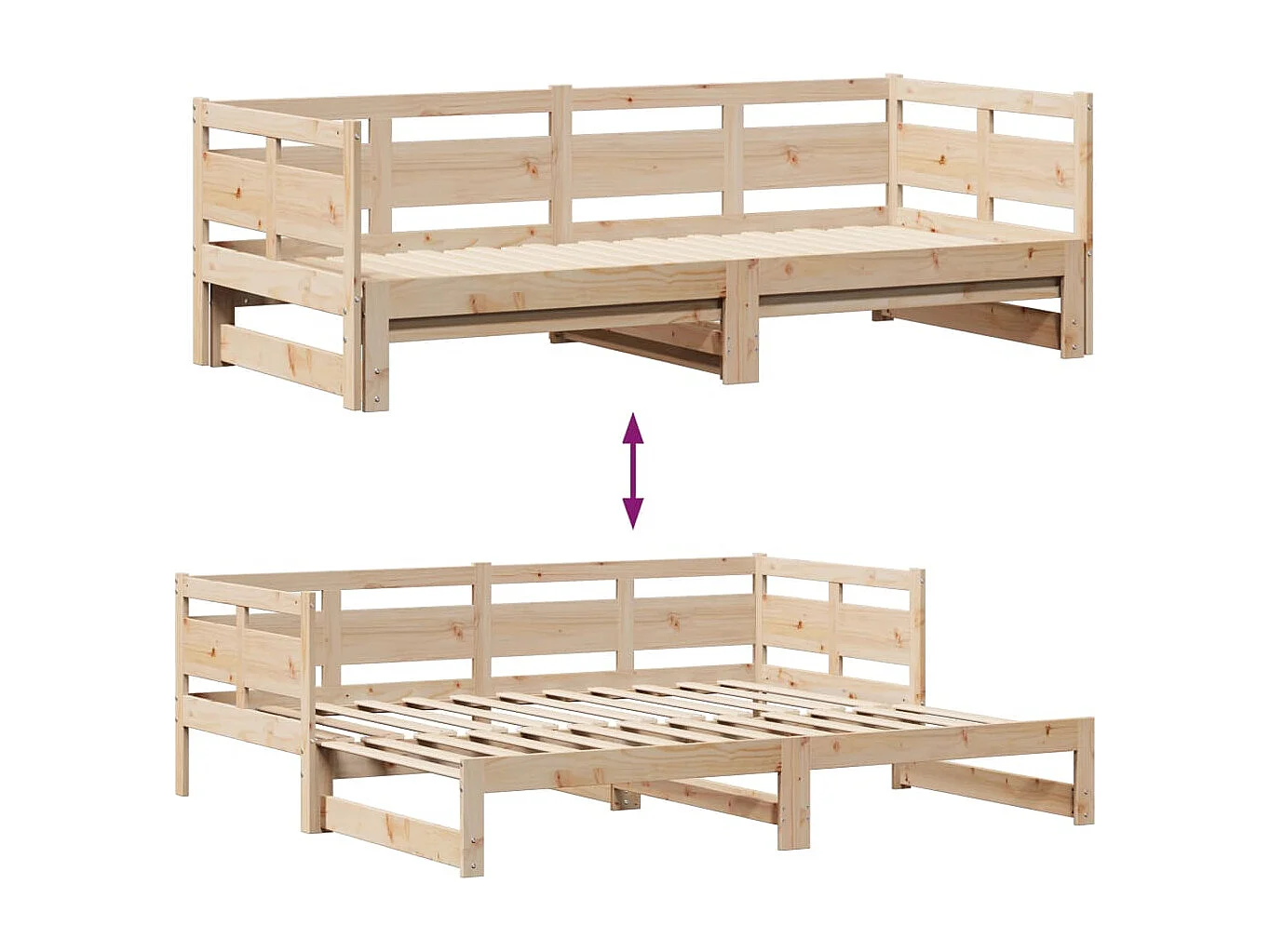 Slaapbank met onderschuifbed en lades zonder matras 90x200 cm