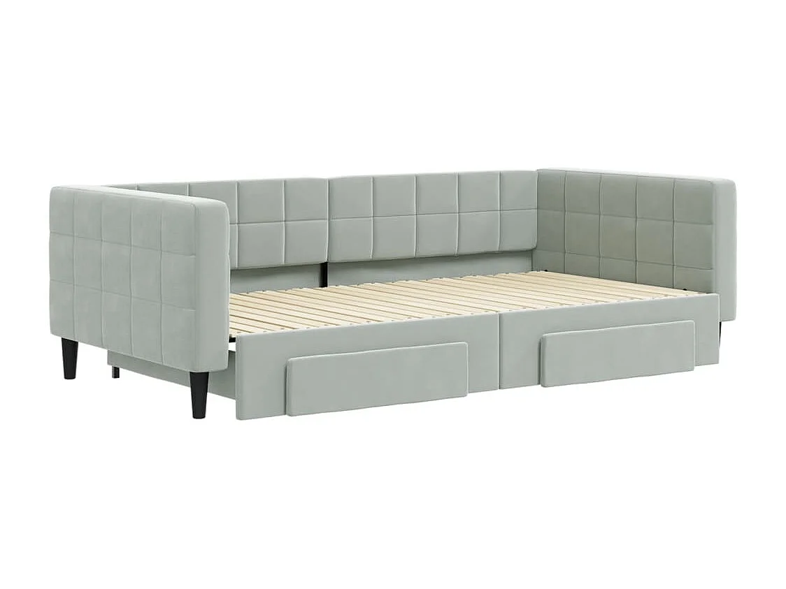 Slaapbank onderschuifbed en lades 100x200 cm fluweel lichtgrijs