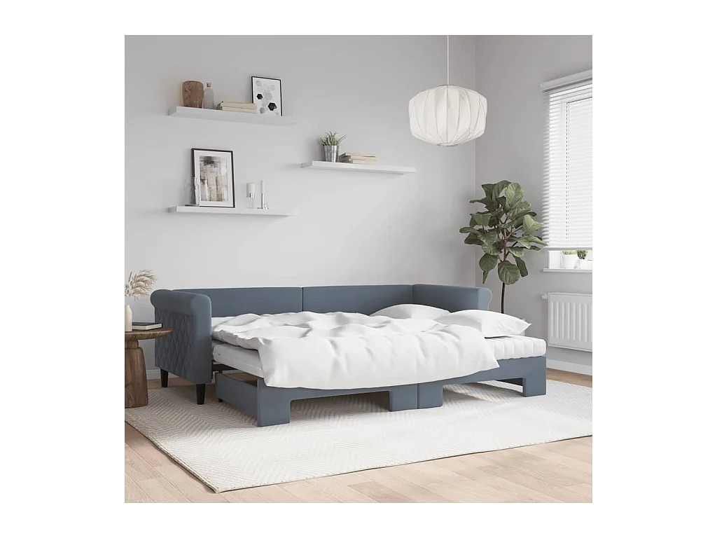 Sofá cama nido con colchón terciopelo gris oscuro 80x200 cm