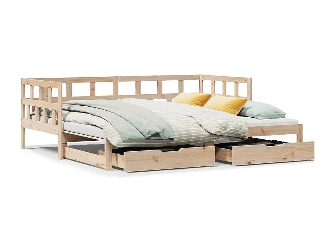 Slaapbank met onderschuifbed en lades zonder matras 90x200 cm