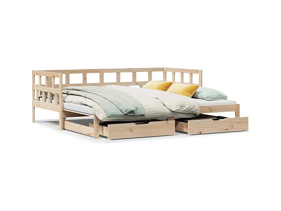 Slaapbank met onderschuifbed en lades zonder matras 90x200 cm