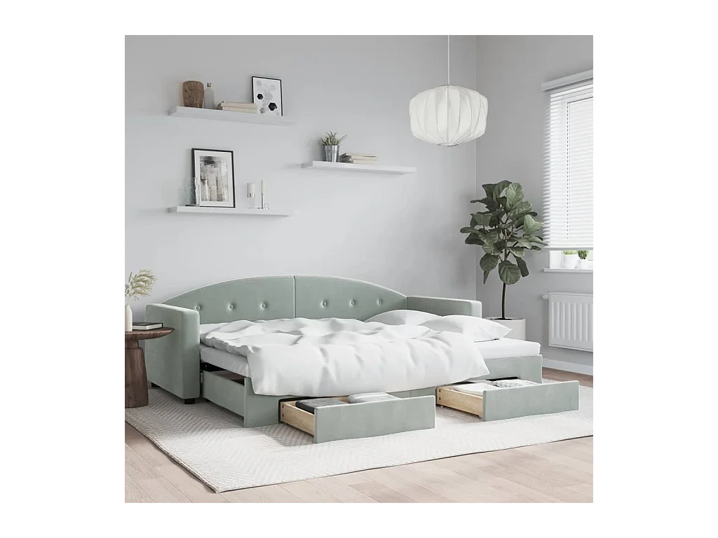 Slaapbank onderschuifbed en lades 80x200 cm fluweel lichtgrijs