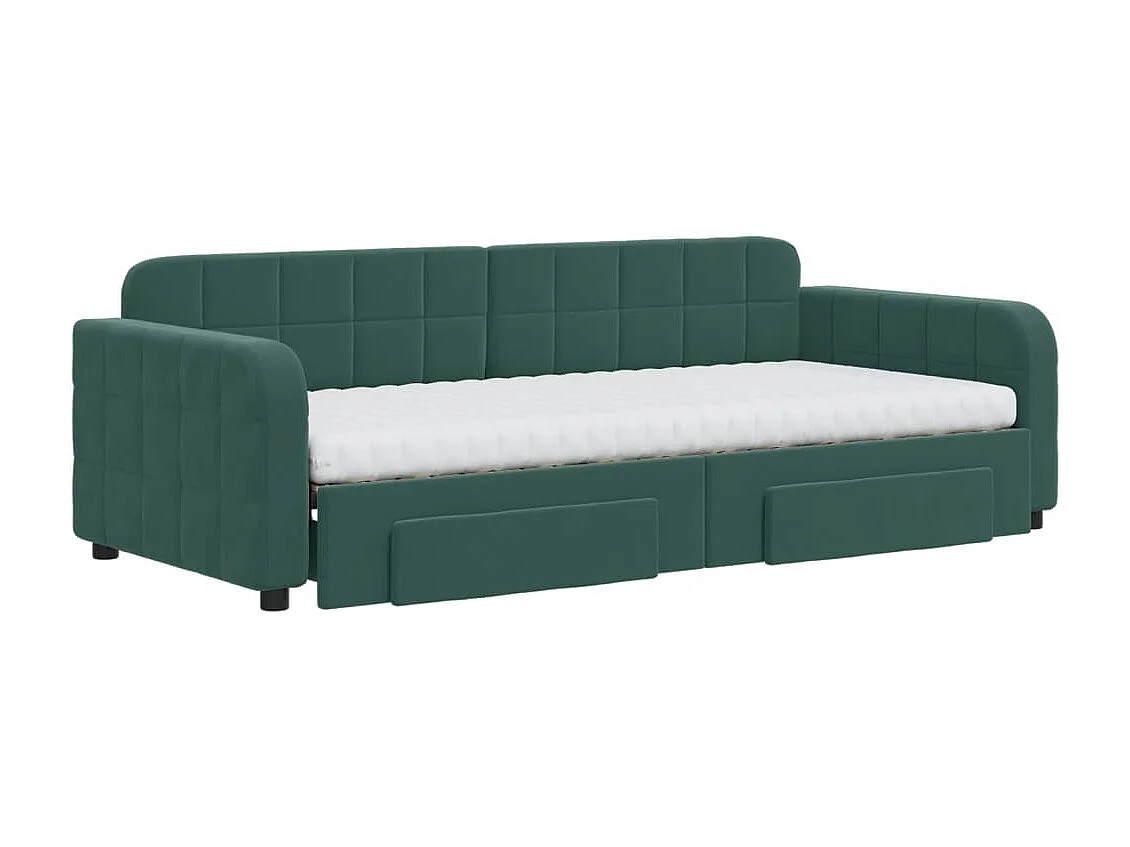 Slaapbank onderschuifbed en lades 90x200 cm fluweel donkergroen
