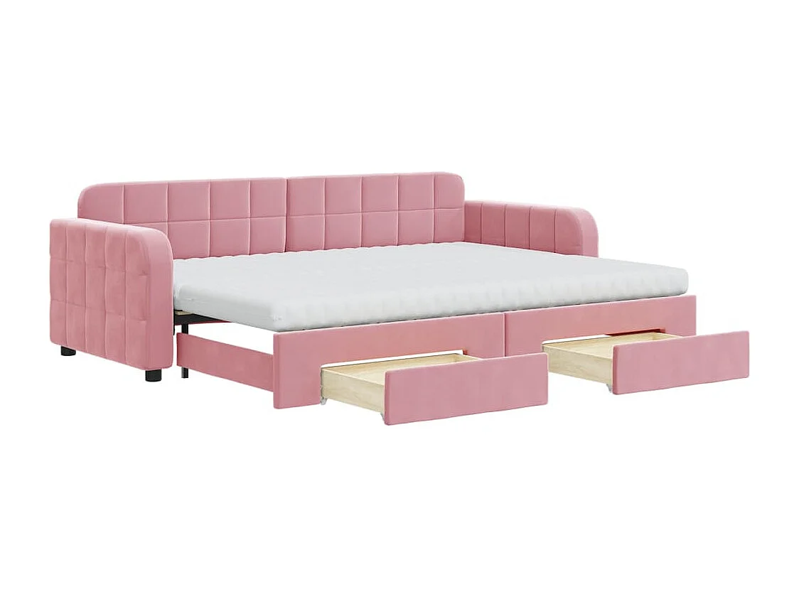 Sofá-cama com gavetão e gavetas 80x200 cm veludo rosa
