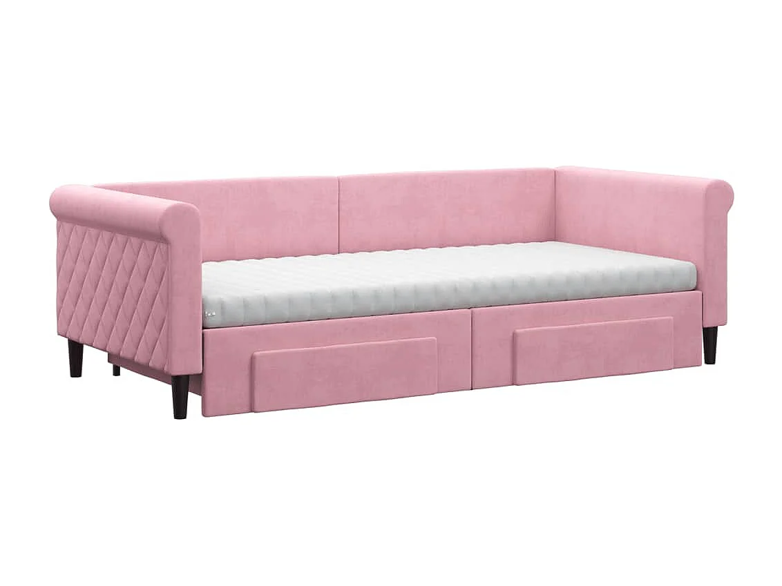 Slaapbank met onderschuifbed en lades 90x200 cm fluweel roze