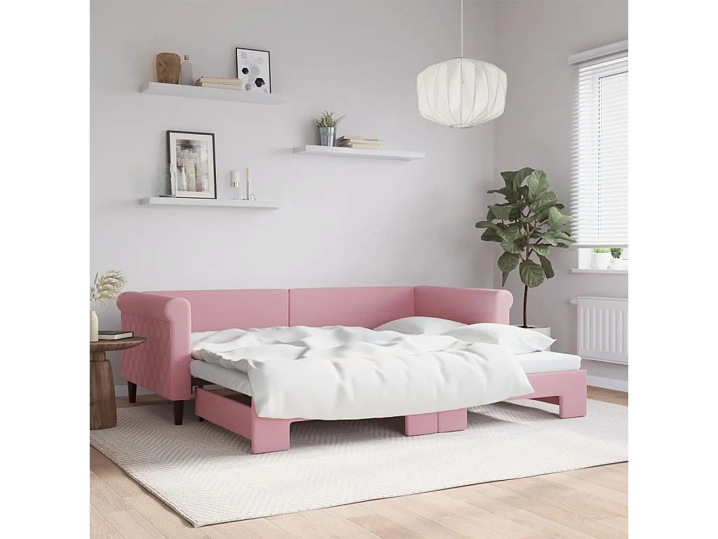 Sofá cama nido terciopelo rosa 90x200 cm