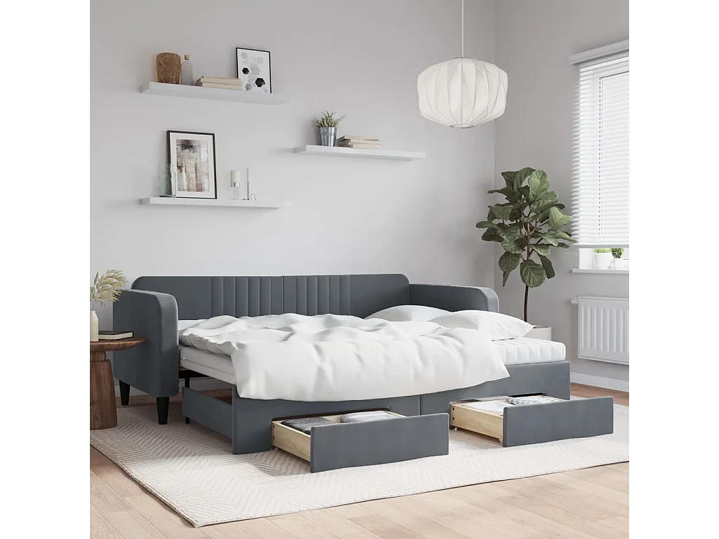Sofá cama nido con cajones terciopelo gris oscuro 90x200 cm