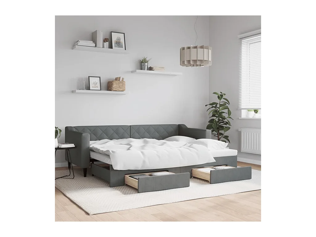Slaapbank onderschuifbed en lades 80x200 cm stof donkergrijs
