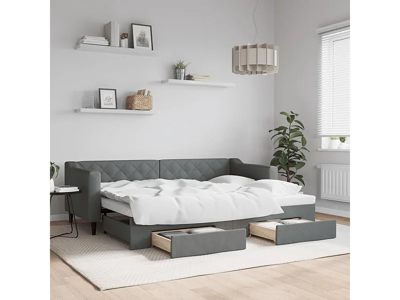 Slaapbank onderschuifbed en lades 80x200 cm stof donkergrijs